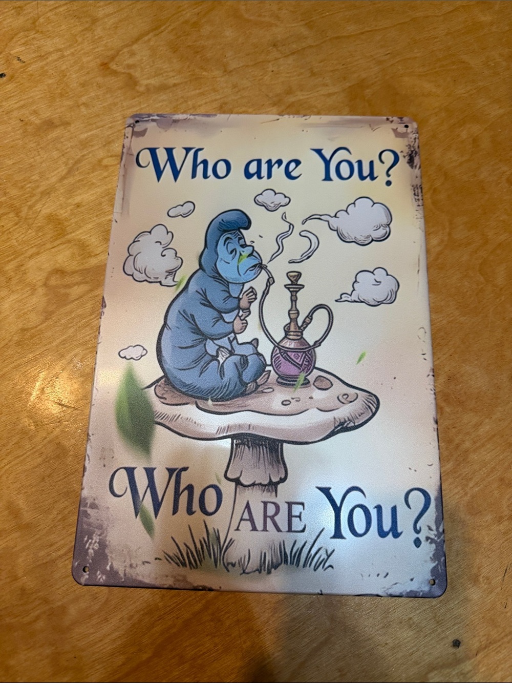 Who Are You? Blue Garden Caterpillar Wall Art Sign